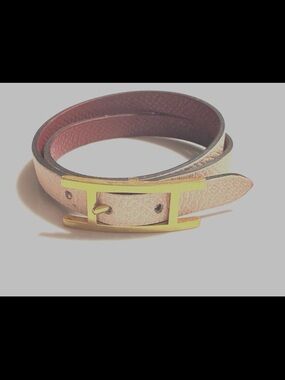 Hermes Pink/Red Double Wrap Bracelet with Gold H Buckle